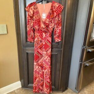 Free People Primrose Combo 3/4 Sleeve Lennon Maxi Dress